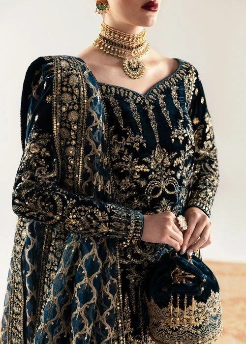 NAZMI - KANWAL MALIK VALVET clothing in teal tones.